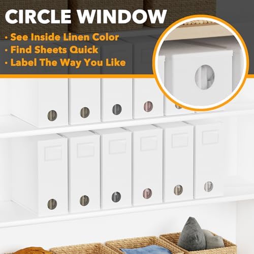 SpaceAid 12 Pack Bed Sheet Organizers and Storage, Foldable Sheet Organizer for Linen Closet, Sheets Set Folder Keeper with Window XL (Queen & King Size) Bedding Container (White, 12 Pack)