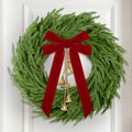 Christmas Decor, 24" Norfolk Pine Christmas Wreath with Velvet Bow & Bells