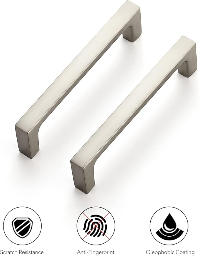 Ravinte 5 Pack Solid 3-3/4 Inch Square Cabinet Handles - Brushed Nickel Drawer Pulls - Kitchen Hardware