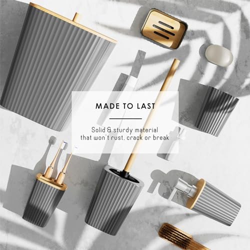 Clara Clark Bathroom Set - Grey Bathroom Accessories Set, 6PC Bathroom Accessory Set, Bathroom Sets with Toilet Brush, Trash Can & Soap Dispenser
