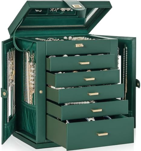 AKOZLIN 6-Tier Jewelry Box Organizer 5 Drawers Storage XXL Green