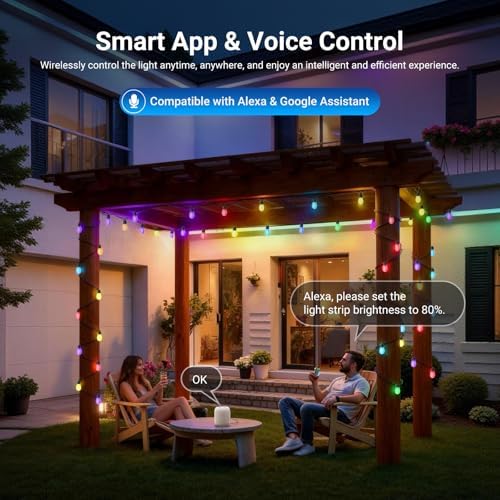 NEEWER 48ft Outdoor String Lights, App Control Smart AI RGBW Hanging, NR01