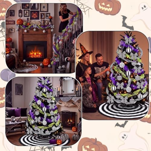22 Pcs Halloween Tree Skirt Black White Striped Ornament Nightmare Decor