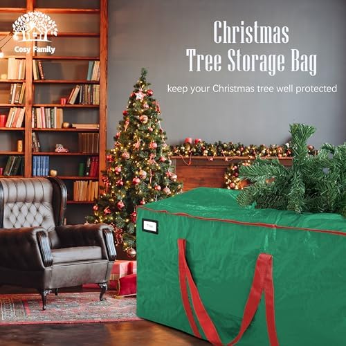 Cosy Family 9 ft Christmas Tree Storage Bag - Durable Heavy Duty Extra Large Artificial Xmas Holiday Tree Bag with Reinforced Handles and Dual Zippers Wide Opening - Green