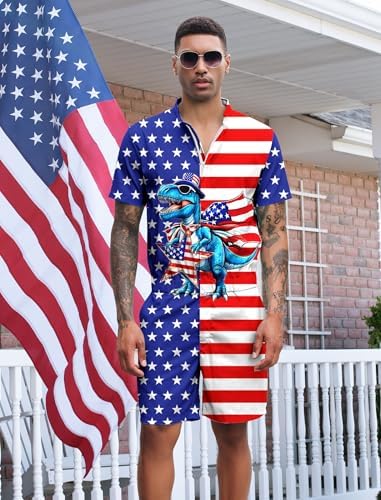 RAISEVERN Mens Romper Male Zipper Shorts Sleeve One Piece Bro Outfits