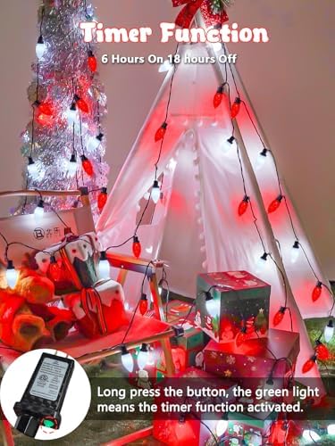 EXF 2 Pack Linkable C9 Christmas Lights Outdoor 66 FT 100 LED Red and White