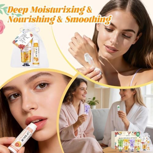 KONEUK 12 Pack Bulk Hand Cream and Lip Balm Set, Bulk Gifts for Women