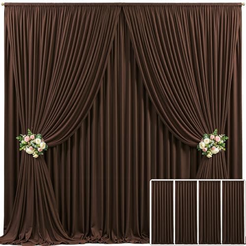 4 Panels Brown Backdrop Curtain for Parties Wedding Wrinkle Free Brown Photo Curtains Backdrop Drapes Fabric Decoration for Birthday Party Baby Shower 20ft(W) x 10ft(H)