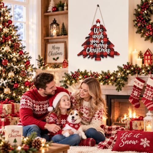 Christmas Decorations Buffalo Plaid Christmas Tree Wooden Hanging Sign