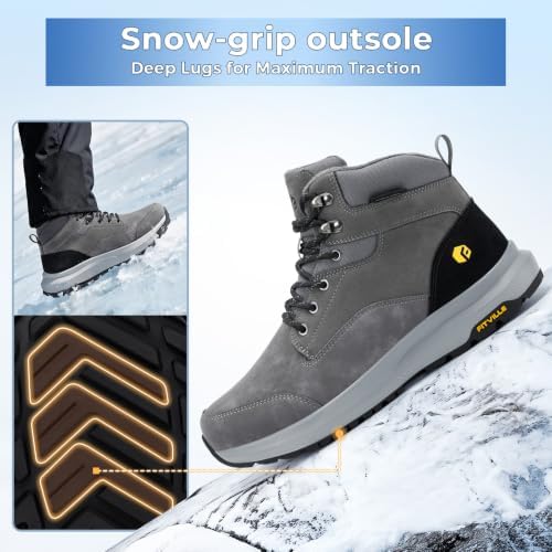 FitVille Mens Snow boots Wide Width Fur Lined Warm Winter Boots with Heat Lock Technology and Adjustable Lace up, Slip-Resistant Outsole for Outdoor