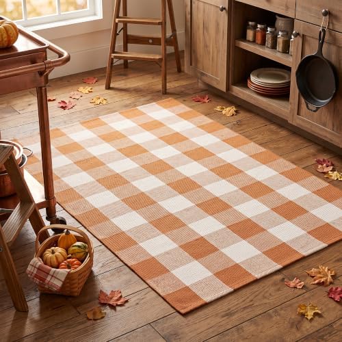 Caramel Buffalo Plaid Rug 3 x 5 for Front Porch Entryway