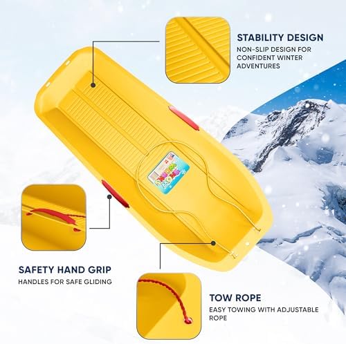 39" Toboggan Lifetime Sled: Durable High-Density Plastic Sleds for Kids, and Teens 1 Person Snow Sleds for Kids and Teens W/Handles and Pull Rope