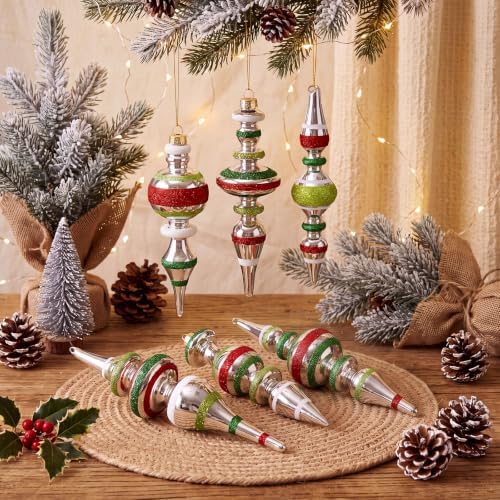 Soulchen 6 Pcs Vintage Glass Finial Christmas Ornaments Boho 6-6.8 Inch