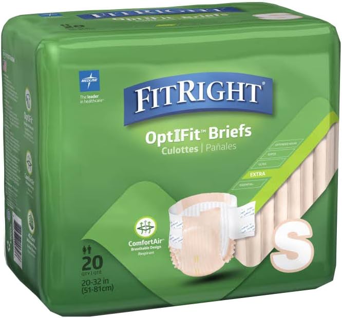 FitRight Adult Incontinence Briefs with Tabs, Moderate Absorbency, Small, 20" to 32", 20 Count
