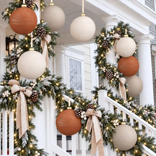 6 Pcs 6'' Large Christmas Ball Ornaments Terracotta Beige Cream