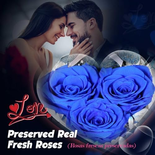 ADDWel Preserved Blue Rose & I Love You Necklace in 100 Languages, Romantic Gift for Wife, Girlfriend, Mom, Grandma on Valentine's Day, Birthday Anniversary