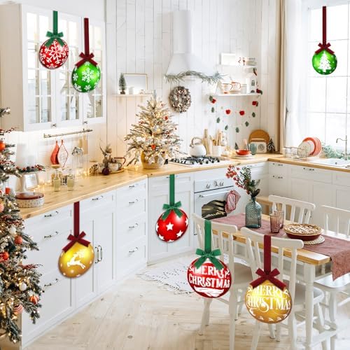 8 Pcs Christmas Kitchen Hanging Ornament, Wood, Ball Style