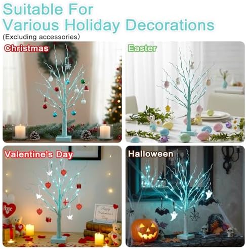PEIDUO Blue-Green Trees Decor for Home, 2PK Tree Light Battery Powered Timer, Lighted Christmas Decorations Indoor, for Home Bedroom Living Room Fireplace Wedding Party New Year's Day and Christmas