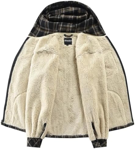 Elesuit Men's Full Zip Fleece Flannel Jacket Shirt Plaid Cotton Hoodie Coat