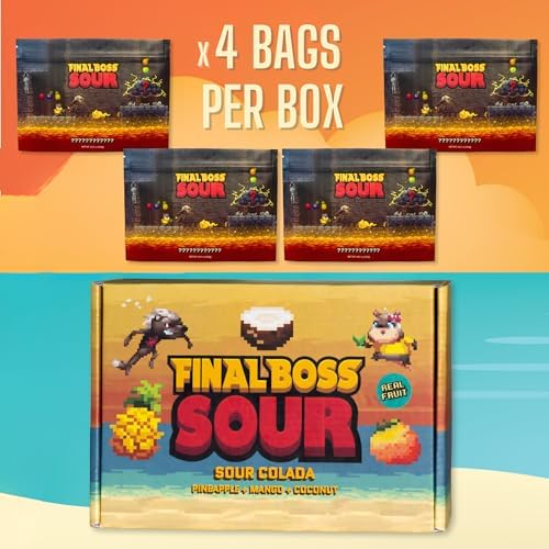Final Boss Sour Fruit Candy, Sour Piña Colada, Level 1, 4 Pack