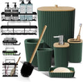 Clara Clark Bathroom Set - Hunter Green Bathroom Accessories Set, 6PC Bathroom Accessory Set, Bathroom Sets with Adhesive Corner Shower Caddy Hanging, Toilet Brush, Trash Can & Soap Dispenser