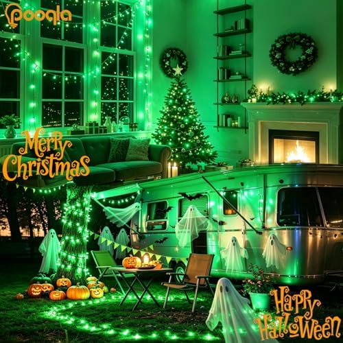 Pooqla 200 LED Green Halloween Lights Outdoor String Lights, 66 ft