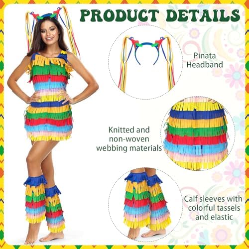 6 Pcs Halloween Pinata Couple Costume Set Costumes Mexican Cinco De Mayo Outfit for Couple Fiesta Dress Cosplay