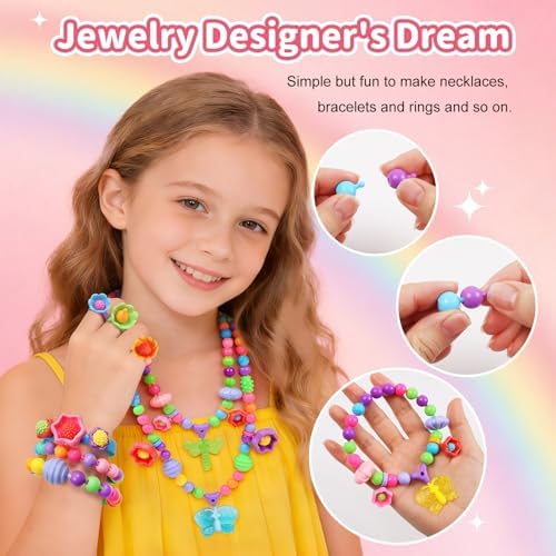 Snap Pop Beads Jewelry Kit for Girls – 350PCS Insect DIY Bracelet Making Toy with Butterfly, Ladybug, Dragonfly – No Mess Craft Birthday Gift Age 4–8 – Crafts Kits with Storage Box