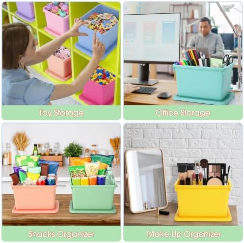 Potchen 8 Pack Small Stackable Storage Bins with Lids, Mixed Color