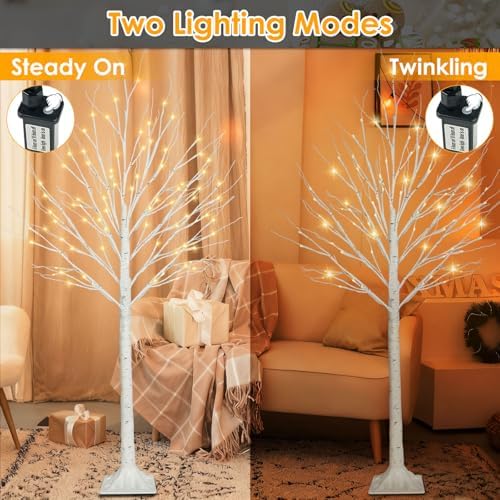 3 Pack 4/5/6FT Lighted Birch Tree, 300LED Twinkling Tree Lights, Warm White