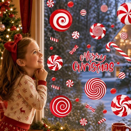 9 Sheets Christmas Window Clings Decor, Candy Cane Christmas Decorations