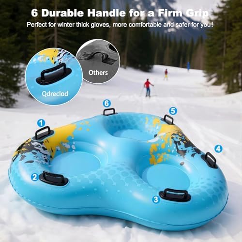 3-Seat Snow Tube Sled, 55" Inflatable Heavy Duty Snow Sled for Adults, Thickened Bottom Snow Tubes with 6 Reinforced Handles, Winter Outdoor Family Christmas for Sledding Gifts