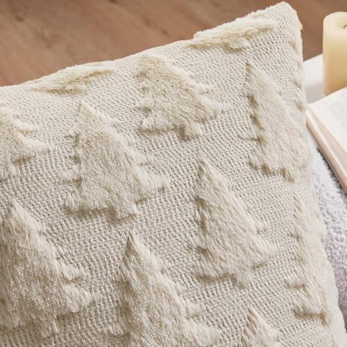 MIULEE Christmas Throw Pillow Covers Lumbar Beige Christmas Decorations Xmas Tree 16x24 Pillow Covers Soft Plush Faux Wool Pillowcases Holiday Festivals Winter Home Decor Sofa Couch Bed Porch