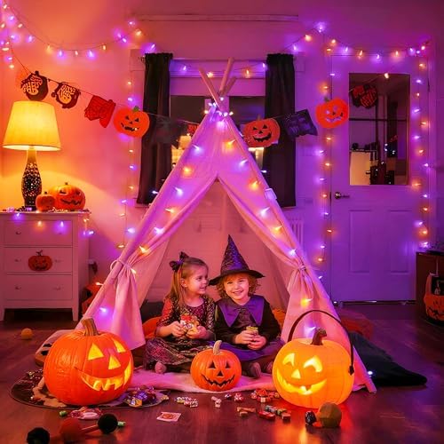 JMEXSUSS 600 LED Halloween Lights Outdoor, Orange Purple Halloween Lights