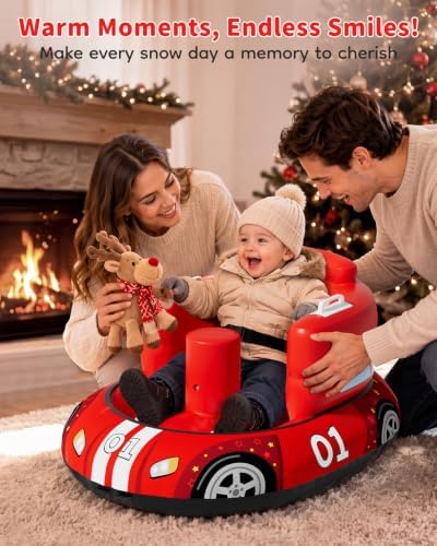 Raxurt Snow Sled for Toddlers 1-3, Inflatable Baby Sled with Canvas Cover