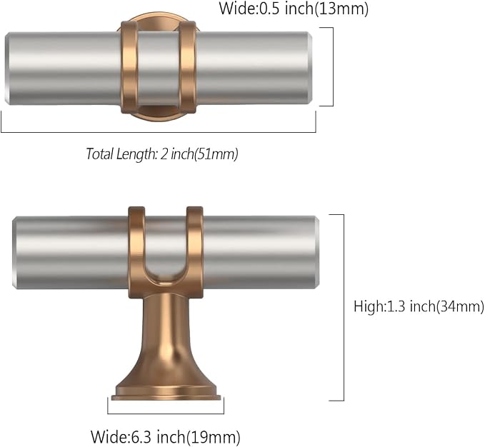 Asidrama 6 Pack Brushed Satin Nickel and Champagne Bronze Cabinet Knobs Heavy-Duty Solid Kitchen Cabinet Pulls Champagne Gold Dresser Drawer Hardware for Cupboard