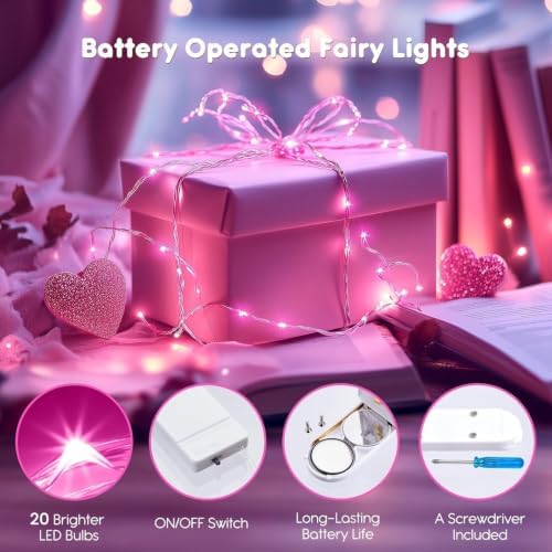 Brightown 12 Pack Valentine's Day Pink Fairy Lights Battery Operated