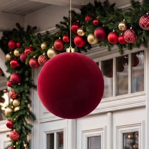 Threan 8 Inch Large Burgundy Velvet Christmas Ball Ornaments