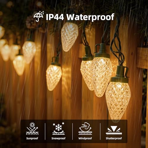 C9 LED Christmas Lights Outdoor, 97ft 150 LED Waterproof Strawberry Christmas Decorations String Lights, Plug in Vintage Christmas Tree Lights for Outside, Roof, Patio, Wedding, Party, Warm White