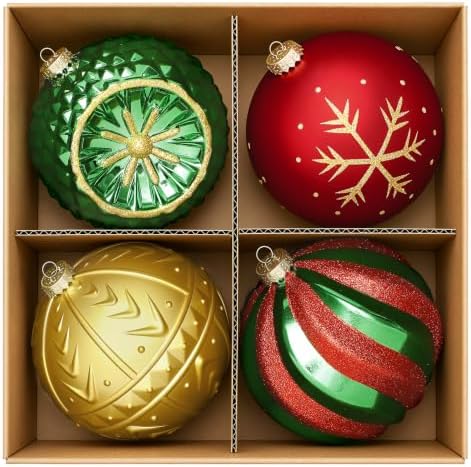 SHareconn 4ct 6 Inch Large Christmas Tree Balls Ornaments, Red &Green Gold