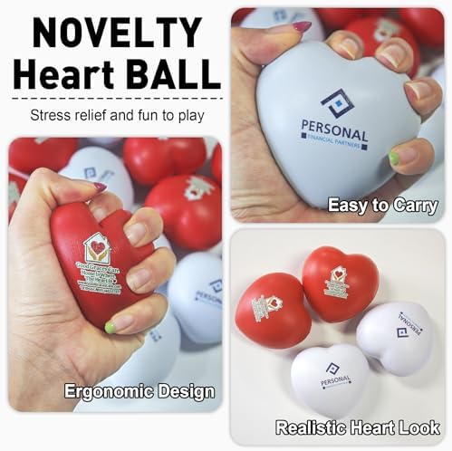 100Pcs Custom Heart Stress Balls Bulk – 9 Colors PU Foam Squeeze Balls Personalized with Logo/Text/Image, Fun Party Favors & Holiday Giveaways for Adults