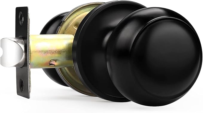 Probrico Black Ball Door Knob, Passage Function for Hallway Closet Storeroom Pantry, 1 Pack
