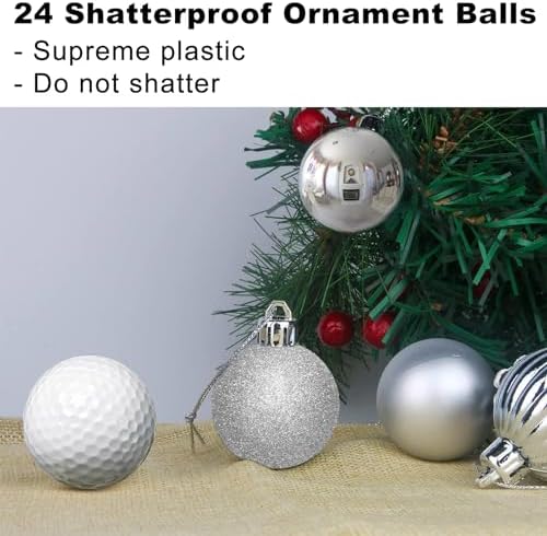 Silver 1.6" Small Christmas Balls Christmas Tree Decoration Ornaments Shatterproof Hanging Balls for Birthday Halloween Holiday Wedding Decorations Set of 24pcs