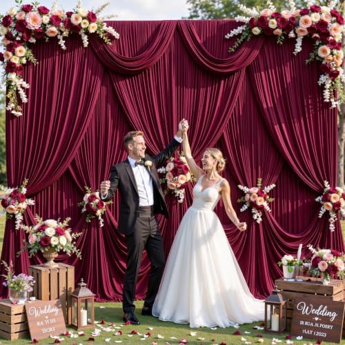 8 Panels Burgundy Backdrop Curtain for Wedding Parties Wrinkle Free Maroon Photo Curtains Backdrop Drapes Fabric Decoration for Birthday Bridal Shower Ceremony 40ft(W) x 10ft(H)