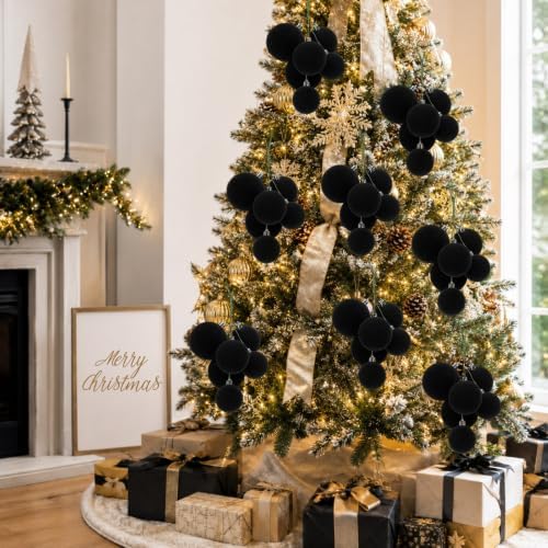 Roowest 4 Sets Large Black Velvet Christmas Ball Clusters Ornaments Decor
