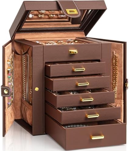 AKOZLIN 6-Tier Jewelry Box Organizer 5 Drawers Storage Brown Regular