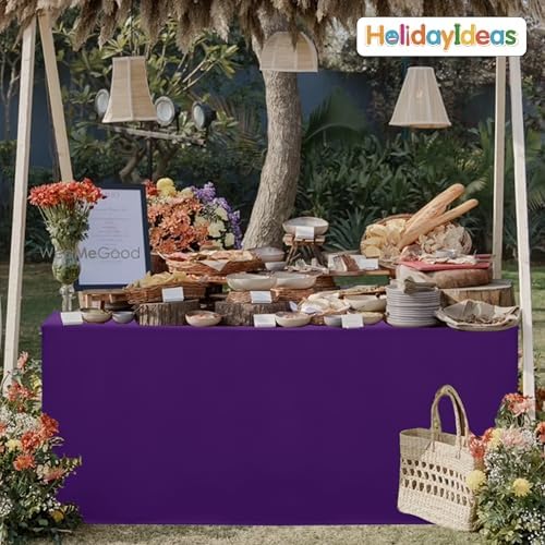 HolidayIdeas 4-Pack 8ft Open Back Fitted Tablecloths for Craft Shows Purple