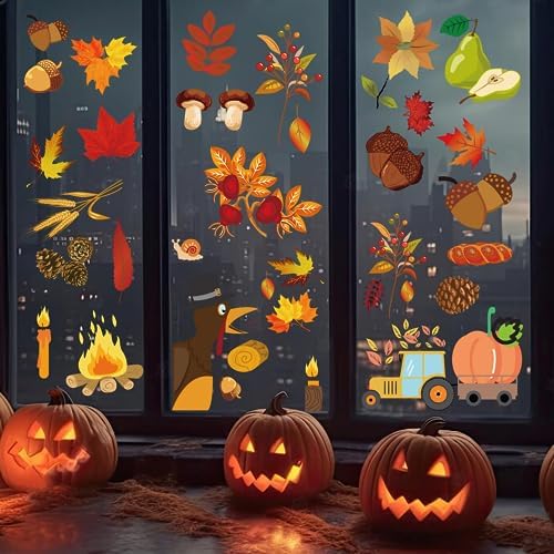 Fall Window Clings for Glass Thanksgiving Autumn Clings Decor for Windows