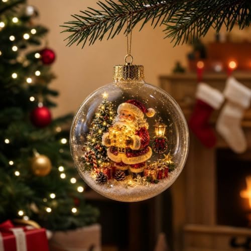 Glowing Christmas Ornaments - Mini Gold Light-Up Christmas Ball Ornaments - Christmas Tree Ornament with Warm LED Light for Tree Mantel, Holiday Scene Decoration & Gift