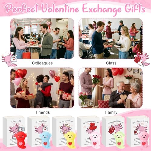 30 Sets Axolotl Valentines Gifts Valentines Party Favor with Support Boxes